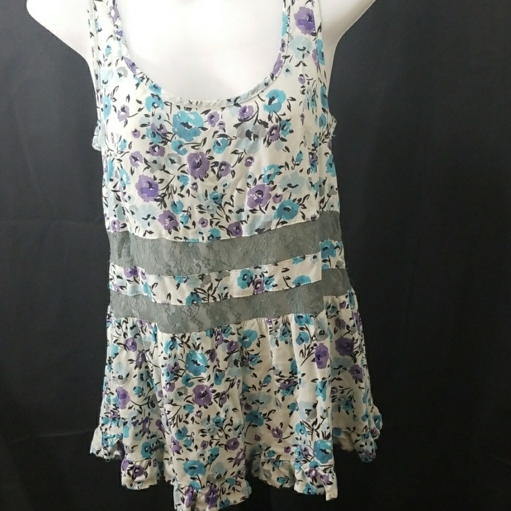 Mimi Chica tank top lace strip see thru blouse Sml